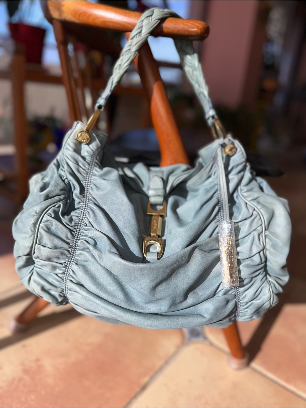Vintage Bally Lambskin Nappa Leather Hobo | Slate Blue | Gold Hardware | Italy - Picture 7 of 16